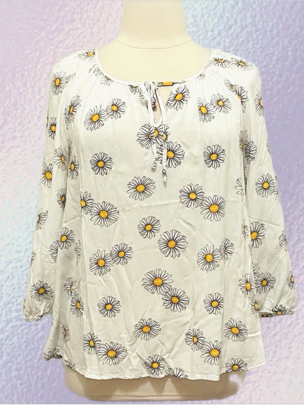 Como Blu Daisy Print Peasant Blouse XL
